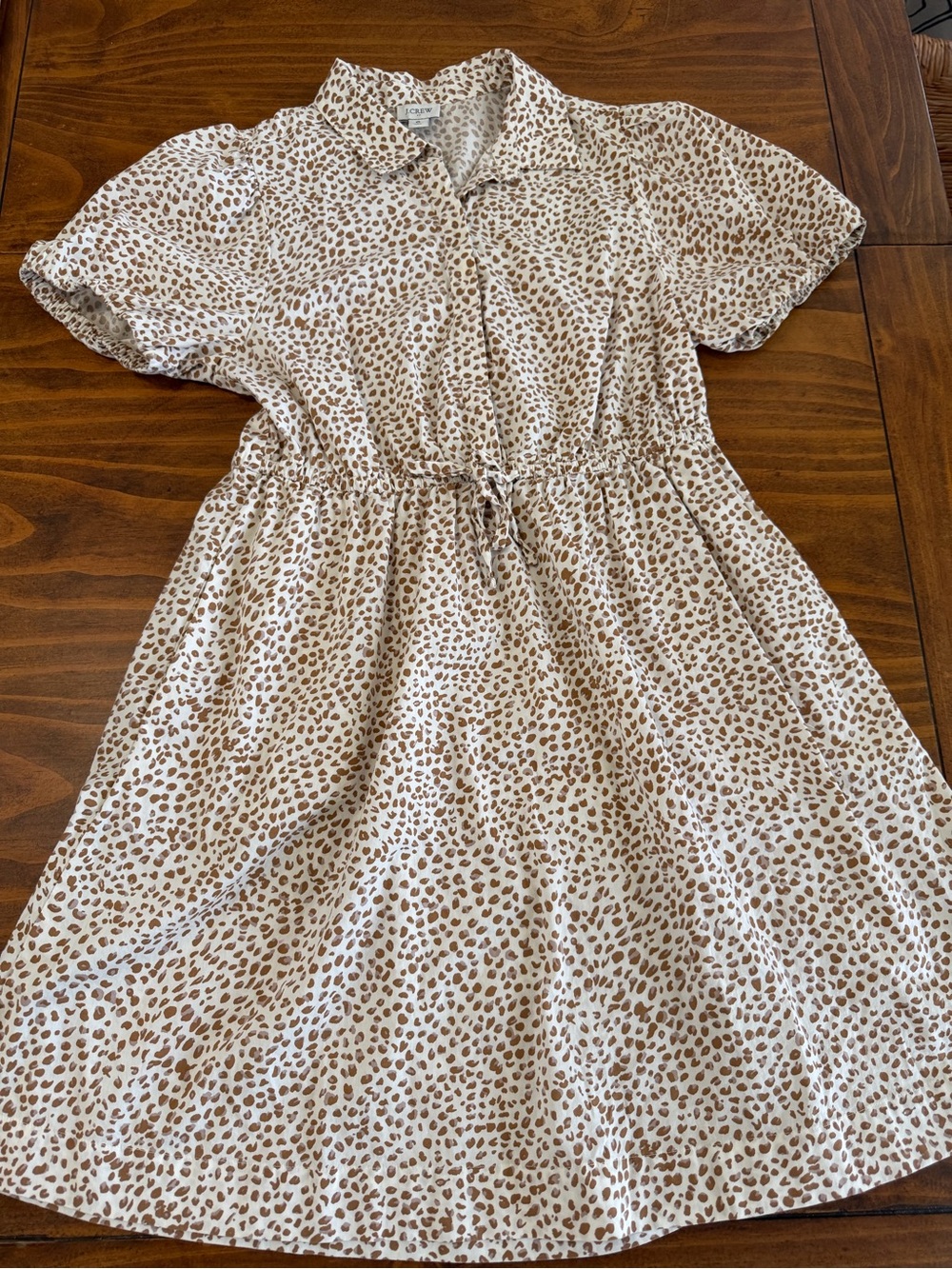 J.Crew Womens Size 6 Leopard Print Shirt Dress Puff Sleeve Drawstring Waist